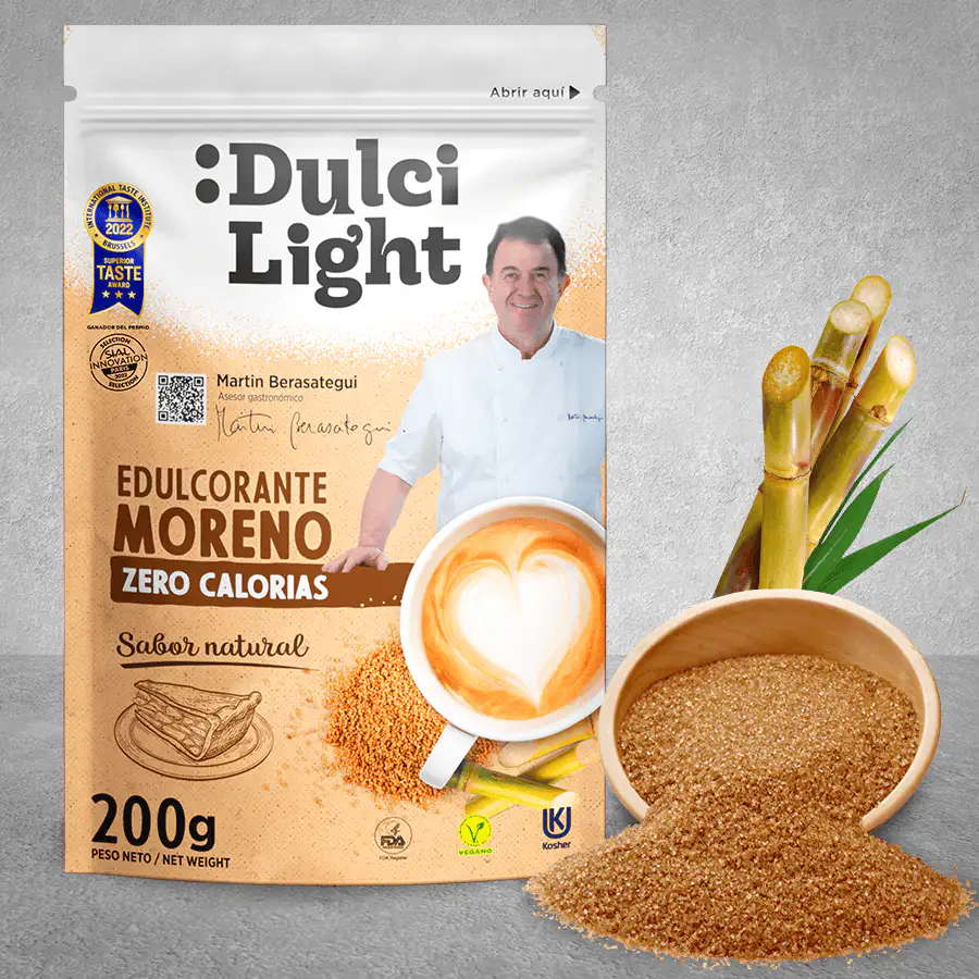 Envase de Edulcorante Moreno Dulcilight con Martín Berasategui - Cero calorías, ideal para industria alimentaria y marcas propias