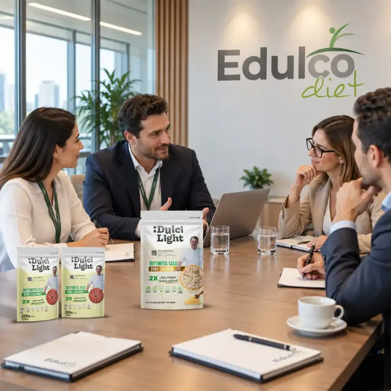 Reunió amb un client per definir la formulació d'edulcorant a mida